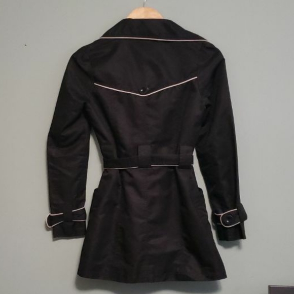 Seductions black trench coat with white trim - Picture 8 of 10